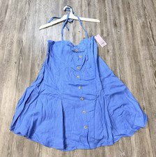 Wild Fable Women's Blue Halter Smocked Button Front Mini Sundress L sk 330