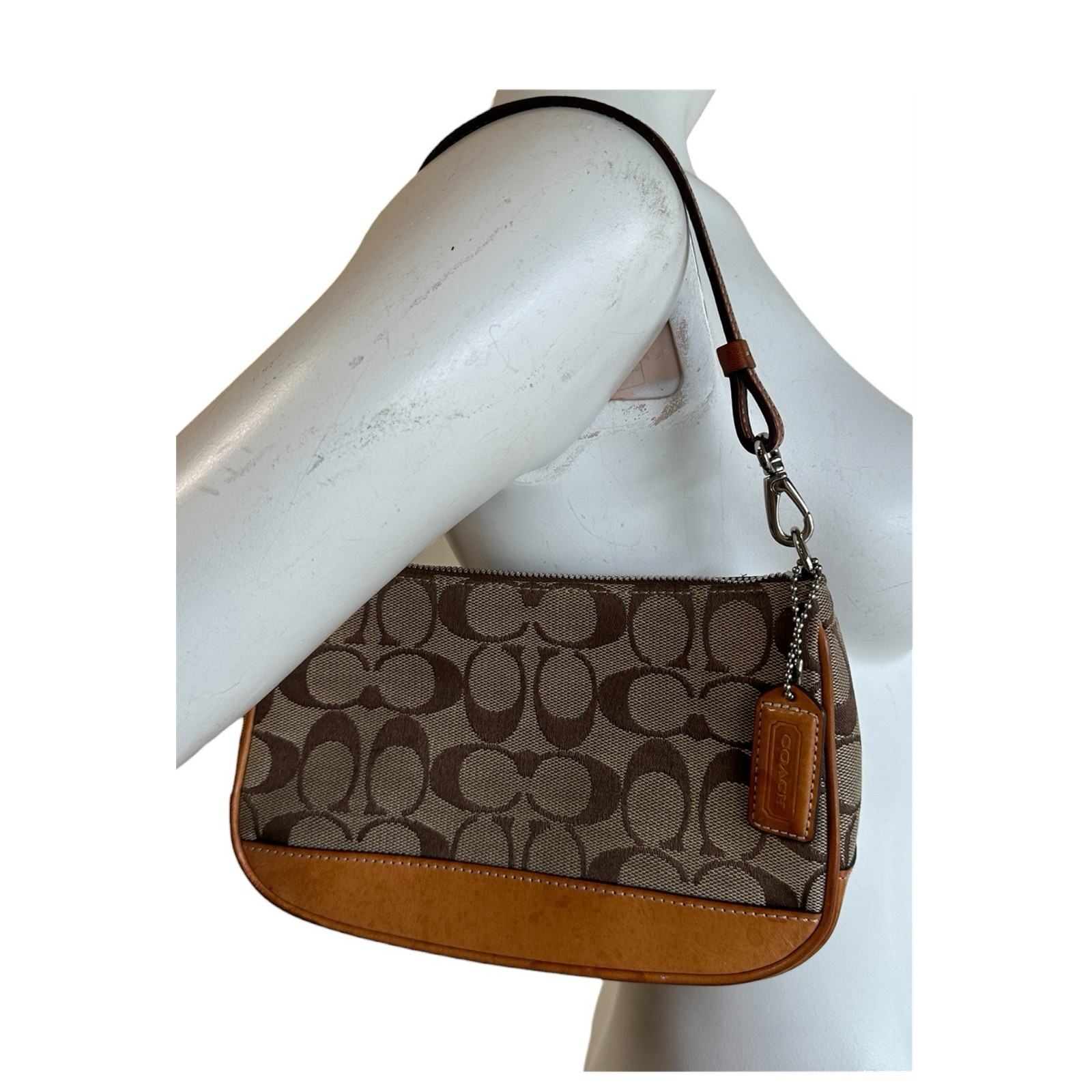 Vintage Y2K Coach Signature Demi Mini Pouch Hand Bag Canvas Leather Tan