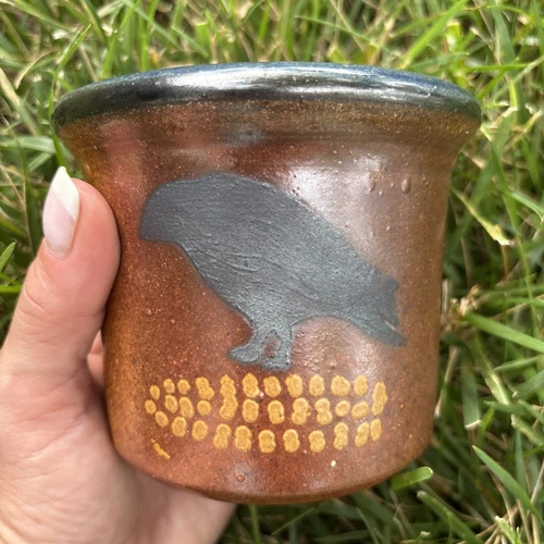 Vtg Monroe Salt Works Maine Art Pottery Crow Corn Cob Cup Bowl Planter Vase Boho