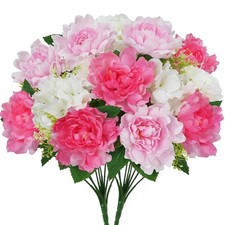 Pink Cemetery Flowers Fake Peonies for Graves 16 Inch Artificial Grave Markers