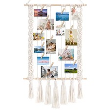Hanging Photo Display with 30 Wood Clips Macrame Wall Hanging Picture1306