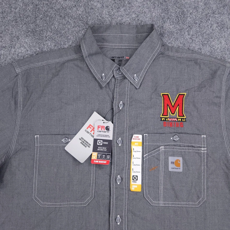 Carhartt FR Shirt Mens Large Tall Gray Flame Resistant Button Down Maryland UMD - Image 3 of 4