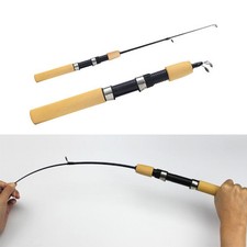 Canne �� p��che �� crevettes d'hiver portable avec poign��e en bois id��ale pour