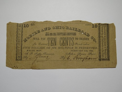 #ad #ad $.10 1862 Macon Mississippi MS Obsolete Currency Bank Note Bill Mobile amp; Ohio RR $80.99