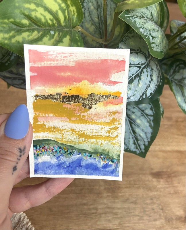 ACEO Original Art Card 2.5 x 3.5 ocean landscape sunset Landscape  