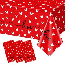3Pcs Valentine's Day Plastic Tablecloth Love 54x108 inches, Same as Picture