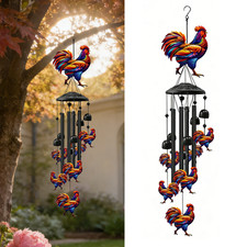 Large Rooster Wind Chimes Outdoor Garden Decor Colorful Aluminum Tubes Hanging