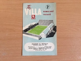 1949/50 Aston Villa v Boldmere & Charlton Athletic. Div 1