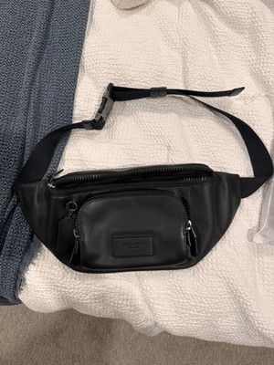 Coach Men's Gunmetal/Black Smooth Calf Leather Track Belt Bag Fanny Pack