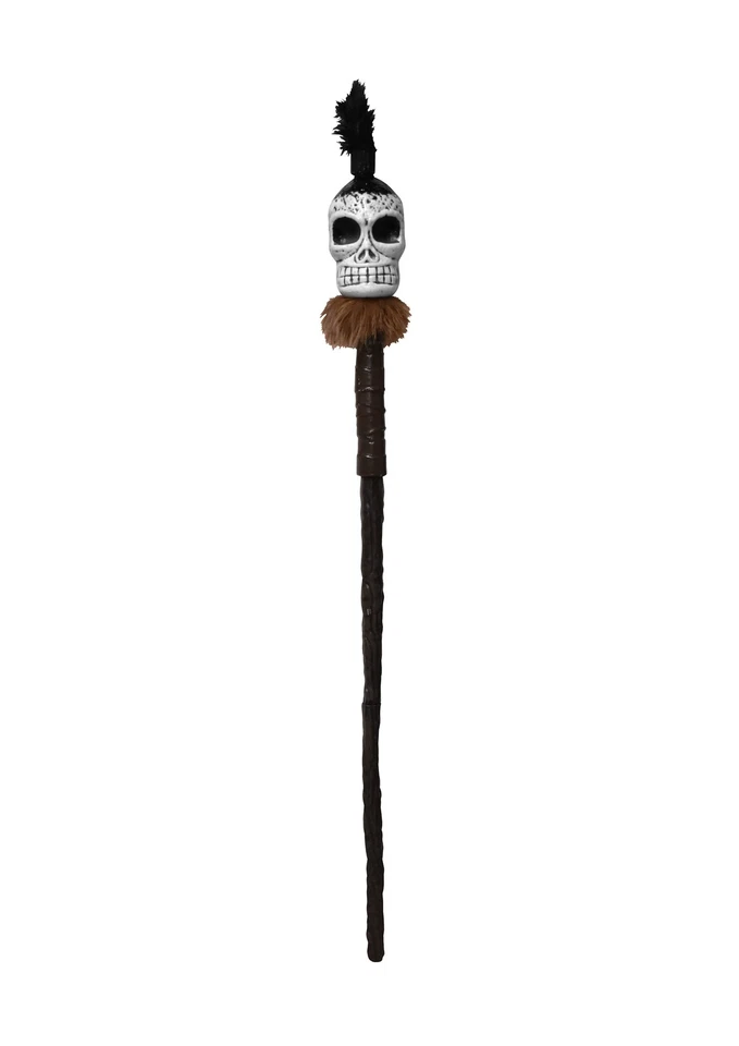 Plastic 3 Pc Shrunken Head Witch Doctor Voodoo Daddy Healing Stick Staff Cane - Image 2 of 2