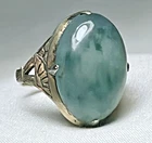 Vintage Sterling Silver & Nephrite Green Jade Ring Cabochon Size 8