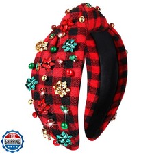 YAHPERN Christmas Headband for Women Jeweled Xmas Bow Tree Snowfl