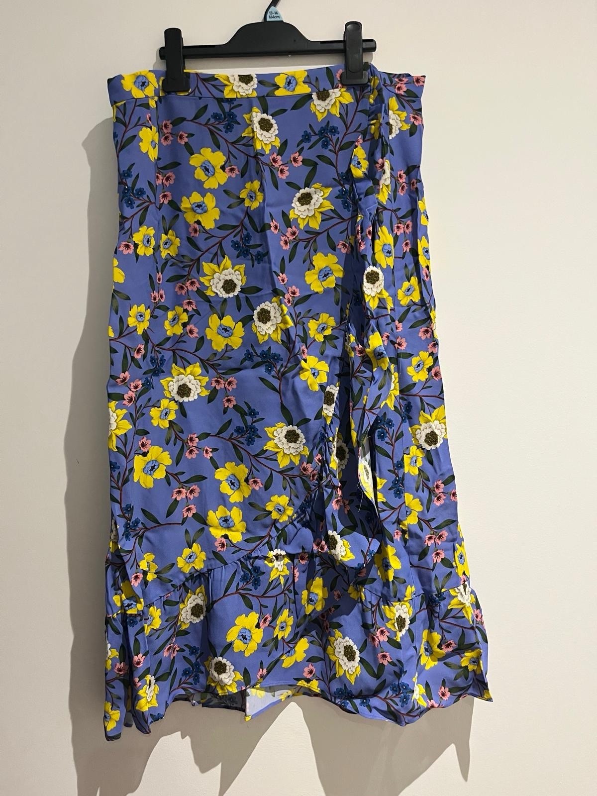 French Connection Women's Blue Floral Print ruffle Wrap Skirt UK Size 16