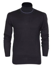 NWT EZZELINO TURTLENECK SWEATER Navy blue wool cotton luxury Italy M