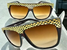 Oversized Exaggerated Classic Vintage Retro SUNGLASSES Big Brown Snakeskin Frame