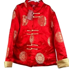 Yitang Chinese New Year Jacket Size 120 5T Gold Embroidery Red Silk Brocade