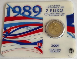 Slowakei 2 Euro Coincard 2009 20 Jahre Novemberrevolution Auflage nur 7000 rar