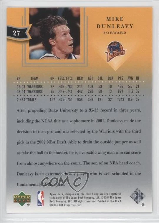 2004-05 Upper Deck All-Star Lineup Mike Dunleavy Jr Mike Dunleavy #27 - Image 2 of 2