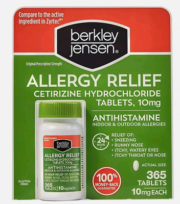 Berkley Jensen Allergy Relief 10mg Cetirizine Hydrochloride 365 Tablets