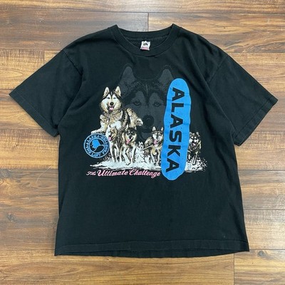 VTG 90s Alaska Last Frontier T-Shirt Mens XL Ultimate Challenge Snow Dogs Wolves