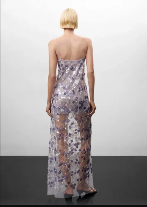 Vestido Jen Ceballos Mango Para Mujer Mediano 6 EE. UU. Púrpura Lentejuelas Bordado Vestido Foto 2 de 4