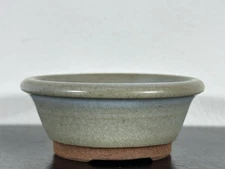 Preowned Japanese Tokoname Mame Glazed Round Bonsai Pot Seiku - 3” By 1.25”
