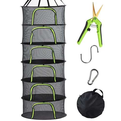 6 Tier Black Mesh Zippered Herb Drying Rack Hanging Dryer Dry Net With Pruning S - Picture 1 of 6