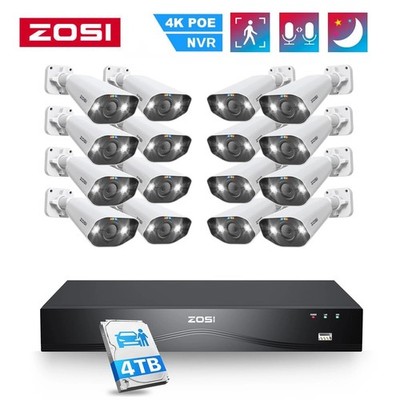 ZOSI HD 4K Außen PoE Überwachungskamera Set H265+16CH 4TB NVR Personenerkennung