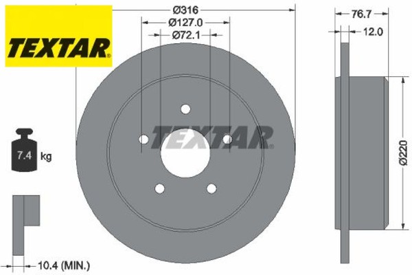 2X Bremsscheibe Textar 92227700 2 Bremsscheiben Hinterachse Hinten FüR Jeep-image