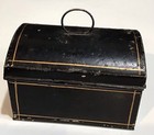 Antique Tin Miniature Doll Child 19th Century Painted Cash Document Box Toleware — photo 4