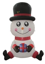 8' LED Sitting Snowman Holding Gift Christmas Inflatable Outdoor Holiday Decor