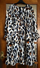 BNWT Ladies BOOHOO Plus MULTICOLOUR LEOPARD Print SATIN RUFFLE SKATER Dress 20