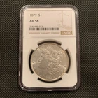 1879-P U.S. MORGAN SILVER DOLLAR - AU 58 - NGC GRADED!