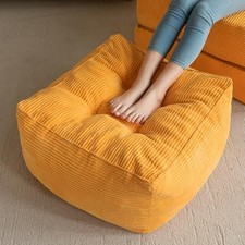 Square Stuffed Pouf Ottoman, Corduroy Poufs with 21.7"d X 21.7"w X 14"h Orange
