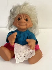 VINTAGE 1977 THOMAS DAM DENMARK GRANDMA/grandpa TROLL DOLL 14" SHEEPHAIR