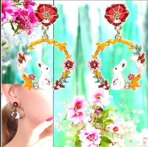 Authentic Gold Plated Crystal Floral Rabbit Mushroom Hoop Earrings With Silver Post