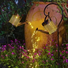 2Pack Solar Garden Lights Outdoor Hanging Solar Lantern Watering Cans with Sh...