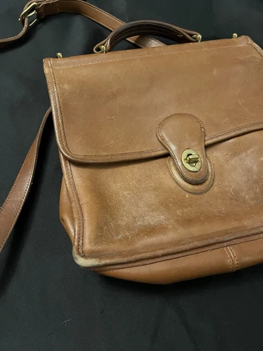 VTG Coach Willis British Tan Leather Turnlock Flap Satchel Crossbody Bag 9927 - Picture 3 of 16