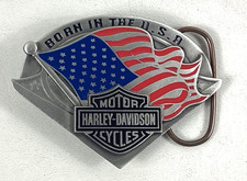 Harley Davidson Belt Buckle Born In The USA Flag Patriotic 2002