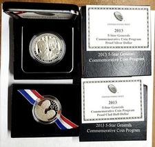 2013 5-Star Generals Commemorative Proof Silver Dollar $1 & Half Dollar OGP COA