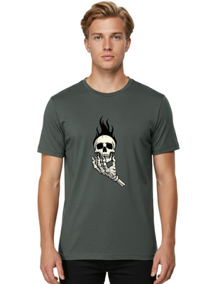 Flaming-Skeleton-Hand-1 Mens Graphic Tee, 100% Cotton, Casual Summer Wear