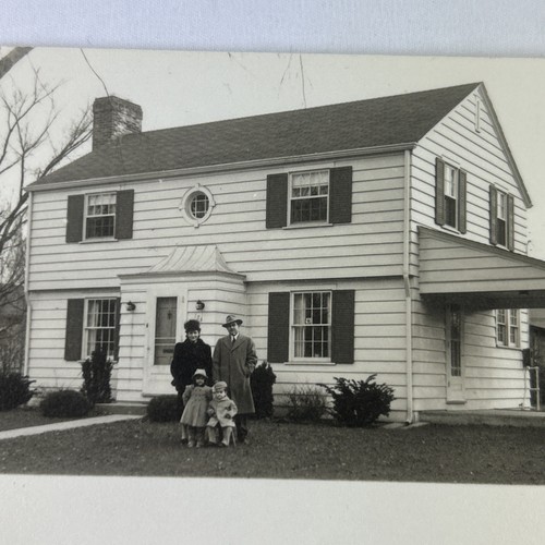 Vintage Real Photo Christmas Card Family In Front Of House 4x5.5 Inch - Picture 1 of 3