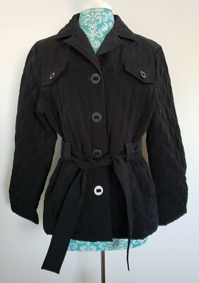 Esprit Women's Black Quilted Jacket with Belt Button Front Size L
