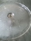 VERY VINTAGE JEANNETTE Co. Glass Pedestal Cake Stand w/Etched Music Harps/Lyres — photo 5