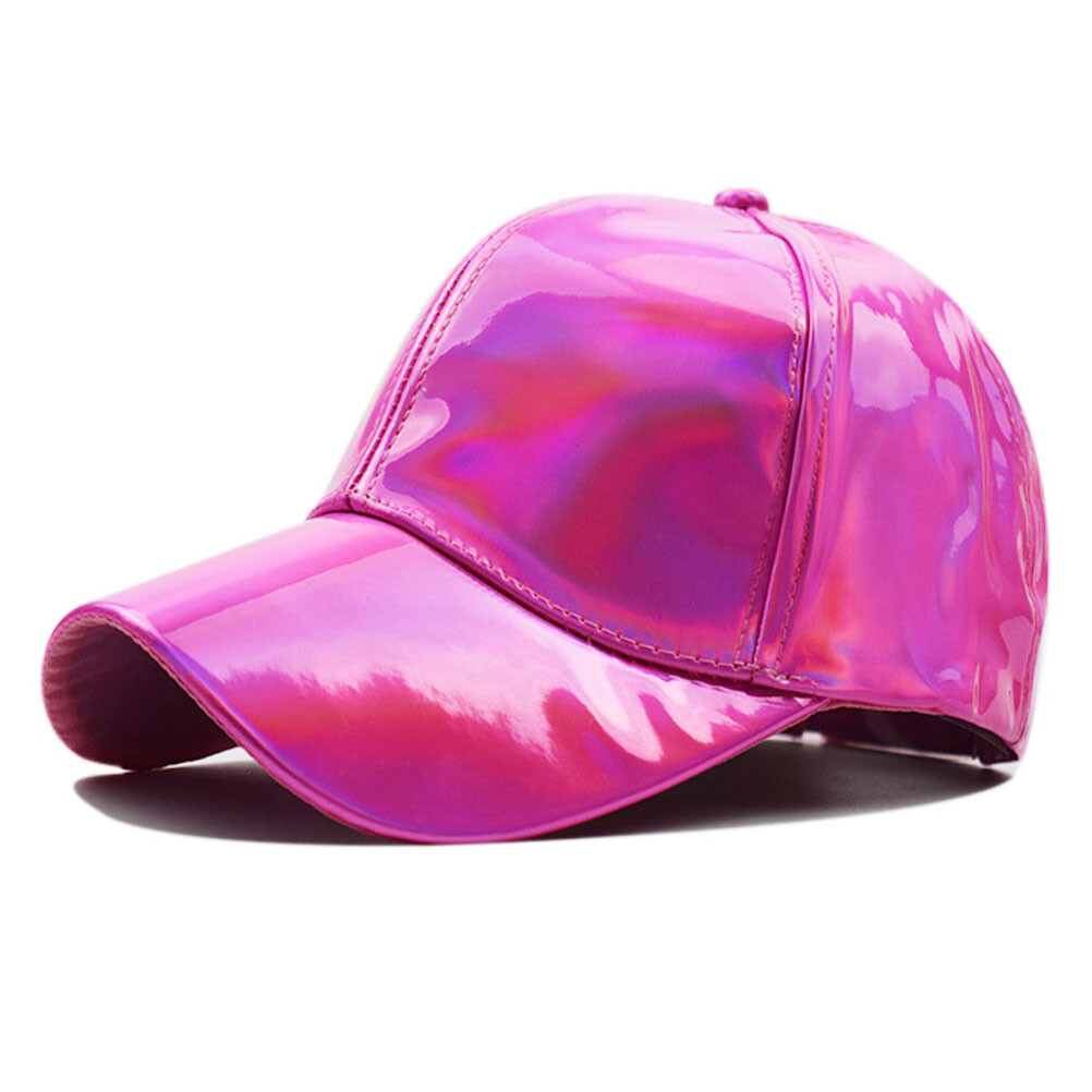 Mens Baseball Cap Solid Color PU Leather Adjustable Flat Bill Snapback