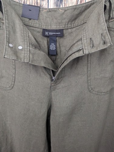 INC 100% Linen Crop Pants Womens 18W Khaki Green Cargo Cuffed Bohemian Aztec NWT - Picture 12 of 14