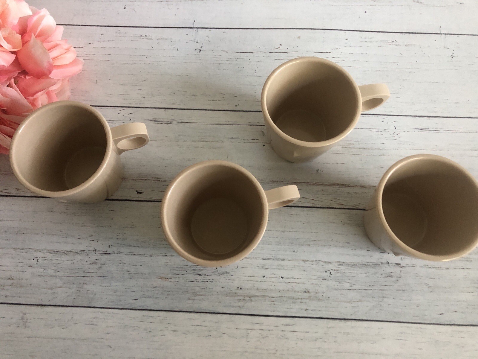 Vintage TEXAS WARE Tan Coffee Cups Mug Stackable LOT OF 4