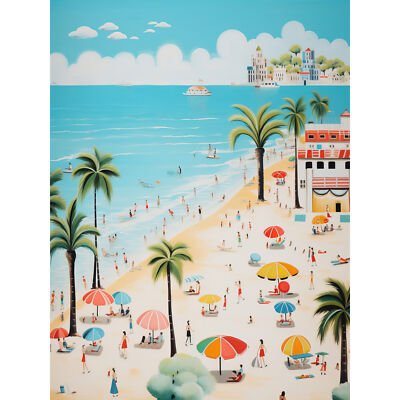 Day at the Beach Summer Holidays Pastel Vacation Landscape Art Poster Print