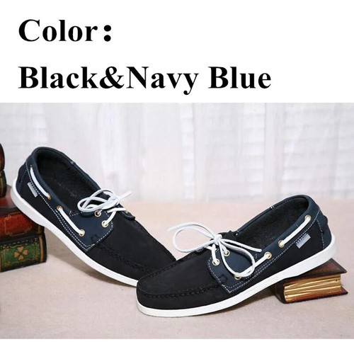 Men Genuine Leather Classic Boat Shoes Navy Blue Flats Loafer Casual Board Boots - Picture 44 of 54