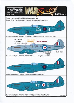 KW172084 Kits-World 1:72 Supermarine Spitfire PRU Mk.XIX Serials & Stencils